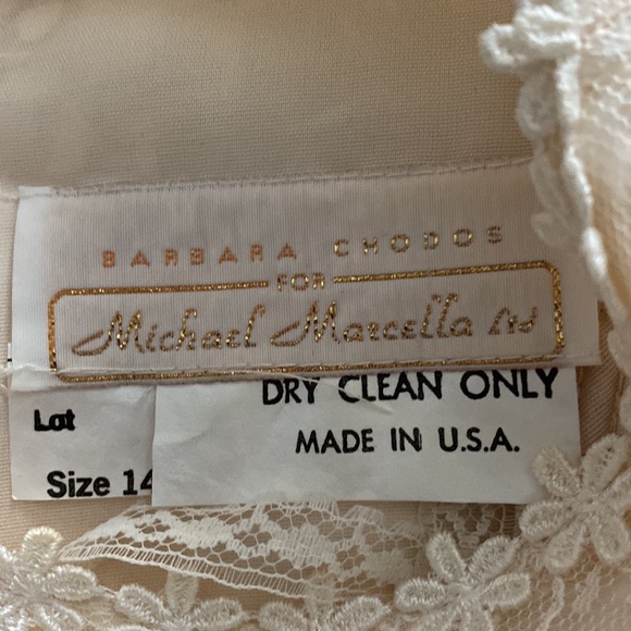BARBARA CHODOS FOR MICHAEL MARCELLA SIZE 14 BEIGE LACE over BEIGE SATIN LOVELY - Picture 7 of 8